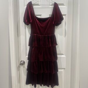 Luxurious Velvet Burgundy Dress with Ruffles